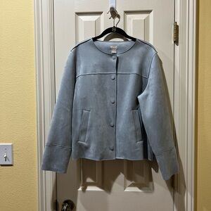 Chico's Scuba Suede Gray/Blue Jacket Womens Sz 2/L/12-14 Soft Career Old Money